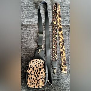 Leopard Print Faux Fur Crossbody Bag with Straps
